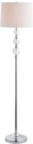 SAFAVIEH Lighting Venezia - Lámpara de pie de cristal de 61 pulgadas, pantalla de tela, diseño contemporáneo de poste delgado, ideal para sala de