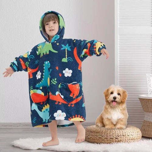 Miniatura 6 de Fiosnow Manta con Capucha de Dinosaurio para Niños Pequeños de 2 a 6 Años, Sudaderas con Capucha Extragrandes para Niñas y Niños