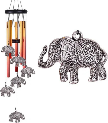 Miniatura 8 de Campanillas de viento de elefante para decoración exterior/interior - Móvil romántico atrapavientos completamente hecho a mano, campanillas