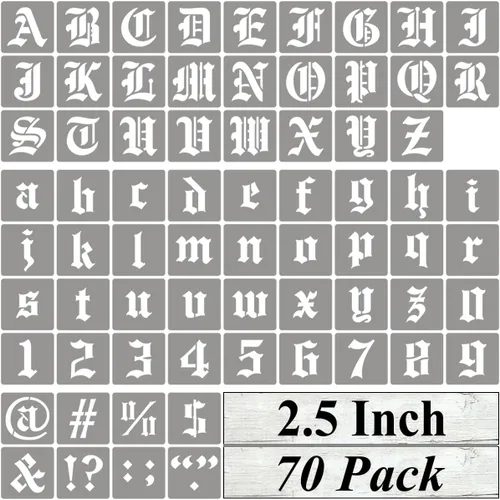 Miniatura 9 de Plantillas de letras del alfabeto de 1 pulgada para pintar, paquete de 70 plantillas de letras en inglés antiguo con números y letreros para pintar