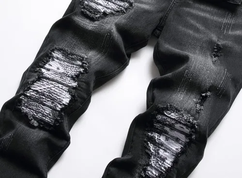 Miniatura 3 de OIIIO Jeans elásticos rasgados de ajuste regular para hombre