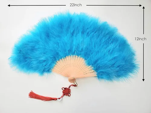 Miniatura 3 de Happy Feather Abanico de mano con plumas de marabú, estilo vintage de los años 1920, para disfraz y baile - Azul Ácido