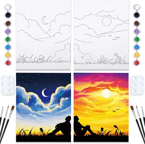Miniatura 14 de Nuberlic Paquete de 2 Lienzos Predibujados de 8x10 pulgadas para Pintar para Adultos Kit de Pintar y Beber para Noche de Cita de Parejas Adultas