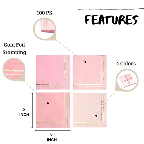 Miniatura 2 de 100 Servilletas Rosas - 4 Diseños Surtidos l Servilletas de Cóctel de 3 Capas Dobladas 5 x 5 Pulgadas l Servilletas de Bar Servilletas Desechables