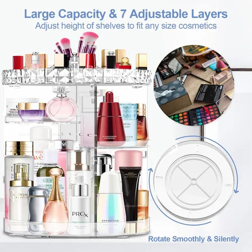 Miniatura 3 de Organizador de maquillaje giratorio de 360°, organizador de maquillaje ajustable DIY, carrusel giratorio con gran capacidad, organizador