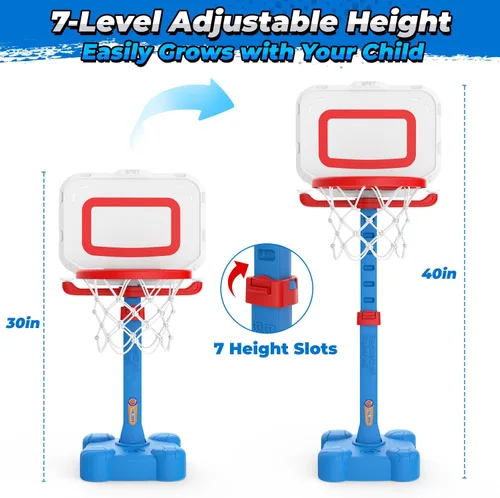 Miniatura 5 de EagleStone Aro de Baloncesto y Juego de Pelota T 4 en 1 para Niños Pequeños, Aro de Baloncesto de Altura Ajustable, Juguete de Pelota T