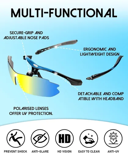 Miniatura 2 de Gafas de sol polarizadas para hombres y mujeres, 5 lentes con protección UV, antirreflejos, para deportes, béisbol, correr