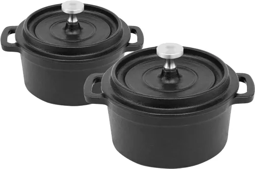 Miniatura 10 de Flavehc Mini Cocotte - Mini Horno Holandés de 16 oz, 0.5 qt. Asador de Ajo de Hierro Fundido para Horno, Olla para Ajo Confitado, Moldes con Tapas