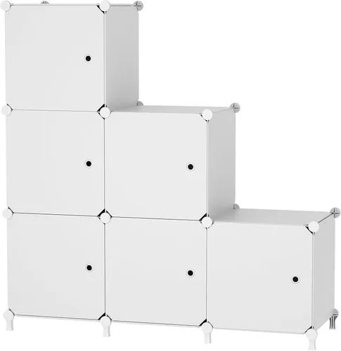 Miniatura 9 de ATTSL6001 - Organizador de almacenamiento de 6 cubos con puertas, organizador de ropa de plástico apilable para dormitorio y debajo de escaleras