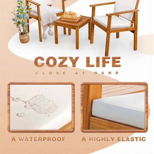 Miniatura 6 de Greesum Juego de 3 sillas de chat para exteriores con cojines resistentes al agua y mesa auxiliar para playa, patio trasero, jardín, beige Blanco