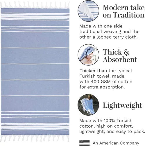 Miniatura 3 de Laguna Beach Textile Co. Toalla de playa suave turca, color azul azul, 10.16 oz/m²