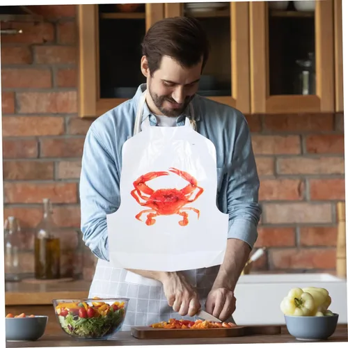 Miniatura 8 de Divertidos delantales desechables versátiles con temática de cangrejo, 100 baberos para fiestas de hervir mariscos, Rojo