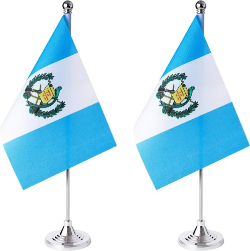 ZXvZYT Paquete de 2 banderas de mesa con bandera guatemalteca pequeña de Guatemala con base de soporte, decoración de eventos de festivales