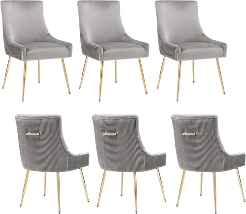 Miniatura 22 de adochr Juego de 2 sillas de comedor modernas con patas de metal dorado, silla de cocina tapizada de terciopelo, respaldo plisado, silla decorativa