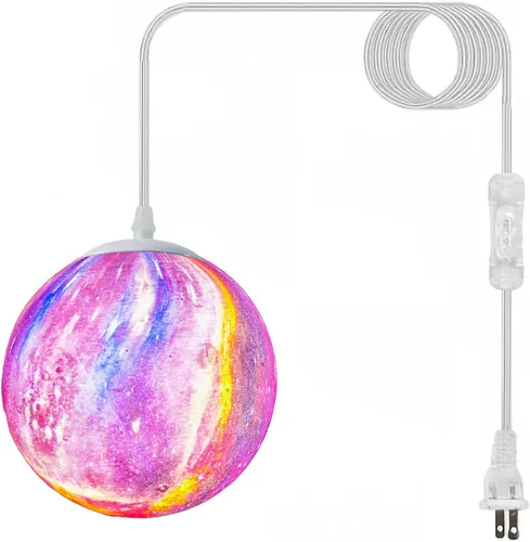Miniatura 8 de Lámpara colgante de luna, lámpara colgante lunar impresa en 3D con bombilla, lámpara de techo de globo cableada de 7 pulgadas, regalos espaciales