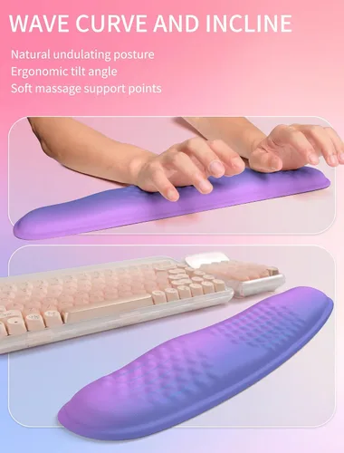 Miniatura 2 de Hokafenle Combinación 2 en 1, reposamuñecas para teclado ondulado y alfombrilla ergonómica para mouse con curvatura, soporte de muñeca para aliviar