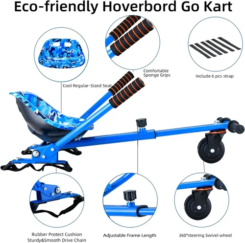Miniatura 3 de Eco-Friendly Hoverboard Seat Attachment - Cool Seat, Swivel Wheel, Adjustable Length - Compatible with 6.5", 8", 8.5", 10" Hoverboards - Safe & Azul