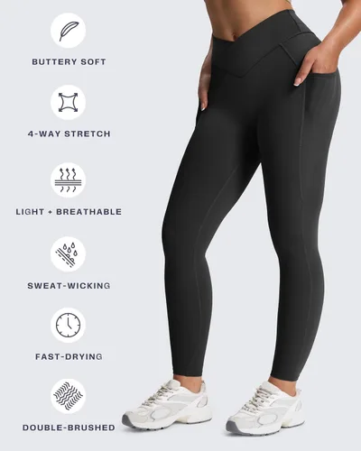 Miniatura 99 de Aoxjox Trinity - Pantalones de yoga de cintura alta con bolsillos para mujer, control de abdomen, cintura cruzada, leggings de entrenamiento suaves