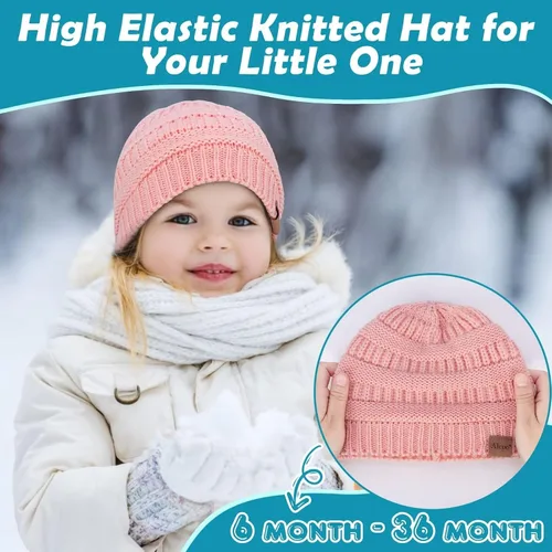 Miniatura 5 de Alepo Paquete de 3 gorros de invierno para niñas y niños, con forro polar suave y cálido, gorro de invierno para recién nacidos, niños pequeños