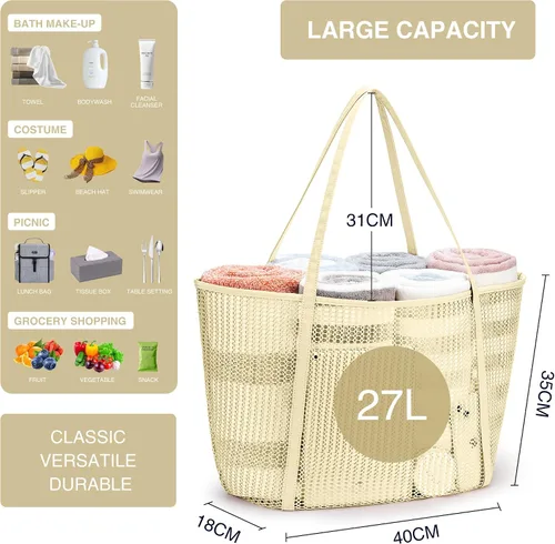 Miniatura 4 de KALIDI FANCY FOREST Bolsa de asas de malla de playa, bolso de hombro para mujer MAX 27L Bolsa de comestibles