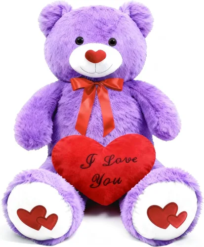 Miniatura 9 de Oso de peluche gigante de 43.3 pulgadas con almohada de corazón suave, animal de peluche, regalo del día de San Valentín (azul, 43.3 pulgadas)