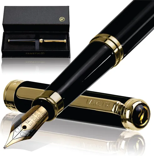 Miniatura 25 de FANSTIK Bolígrafo de lujo negro y dorado, juego de regalo elegante para mujeres, chapado en oro real de 24 quilates, juego de regalo profesional