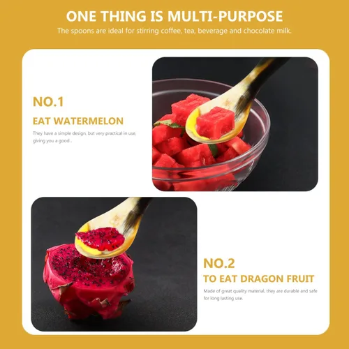 Miniatura 7 de Hemoton Juego de 3 cucharas de cuerno de buey de 5.70 pulgadas para postre de cuerno natural para café, té, helado, pastel y utensilios para servir