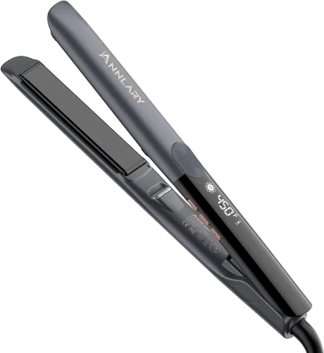 Miniatura 10 de Annlary - Plancha de pelo alisadora de 1 pulgada y rizador de pelo plana de 2 en 1 de titanio y cerámica iónica con voltaje dual, con silicona Negro