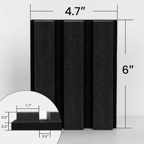 Miniatura 2 de SMARTSTANDARD Paneles acústicos de listones de madera de muestra, panel de pared de listones de madera insonorizado, negro clásico, paquete