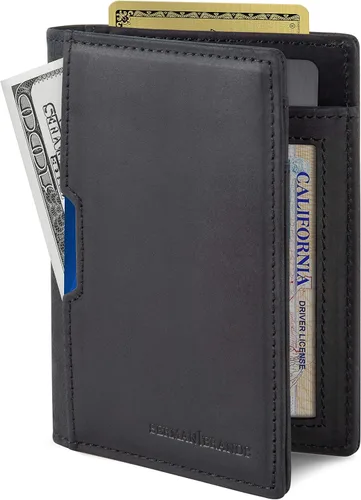 SERMAN BRANDS - Carteras para hombre delgadas de cuero para hombre, bloqueo RFID, tarjeta minimalista, bolsillo frontal, plegable, viajes delgados