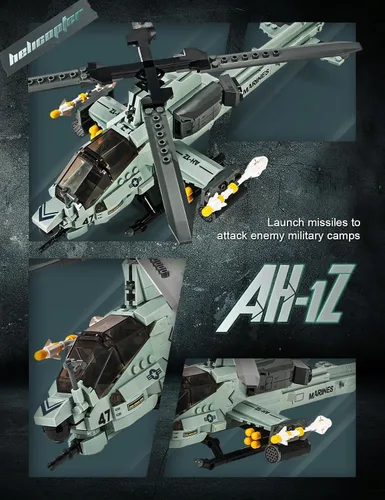 Miniatura 4 de SEMKY Serie Militar AH-1Z Helicóptero Little Birds Juego de Bloques de Construcción de la Fuerza Aérea (597 Piezas) - Juguetes de Construcción