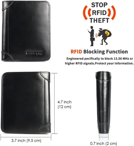 Miniatura 2 de Billetera de piel triple con bloqueo RFID para hombre con 2 ventanas de identificación, 2 compartimentos para efectivo, 6-8 ranuras para tarjetas