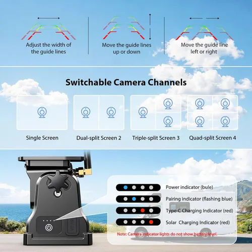 Miniatura 6 de Sistema de cámara de respaldo inalámbrica solar magnética, monitor HD 1080P de 7" con cámara de visión trasera para RV/remolque/quinta rueda/camper