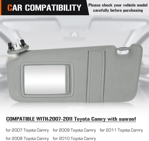 Miniatura 3 de Visera solar con luz para Toyota Camry 2007-2011 con techo corredizo, lado izquierdo del conductor gris. Reemplaza 74320-06800-B0