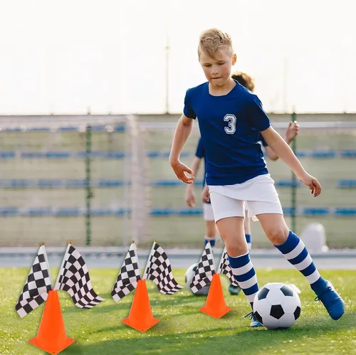 Miniatura 6 de Conos de tráfico mini (con agujero en la parte superior) con banderas de carreras a cuadros, conos de seguridad deportivos para conos de fútbol