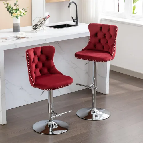 Miniatura 139 de Aoowow Juego de 2 taburetes de bar giratorios, taburetes de bar ajustables con respaldo de terciopelo copetudo, sillas de bar modernas tapizadas