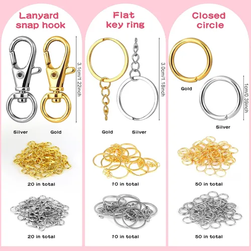 Miniatura 2 de 160 cierres de pinza de langosta, cierres giratorios con llaveros, clips de metal para llavero y anillos de salto, kit de fabricación de llaveros