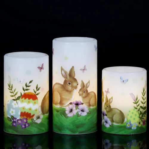 Miniatura 10 de Velas sin llama que funcionan con pilas con temporizador de 6 horas, calcomanías de Halloween de cera real LED parpadeantes, juego de 3 velas