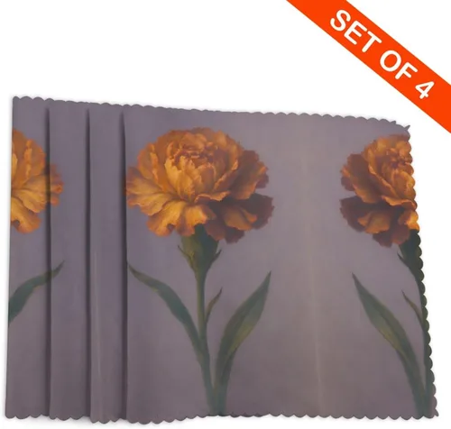 Miniatura 4 de Rectangular Placemats Set of 4, Heat Resistant Dusk Carnation Printed Kitchen Dining Table Mats