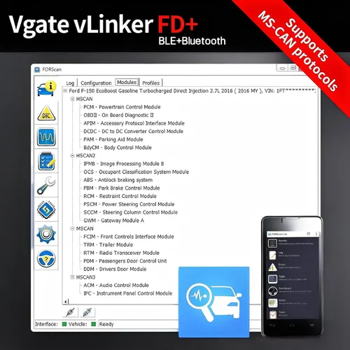 Miniatura 2 de Vgate Adaptador Bluetooth vLinker FD+ OBD2 - Lector de código de diagnóstico para iOS, Android y Windows (compatible con MS-CAN, ELM327)