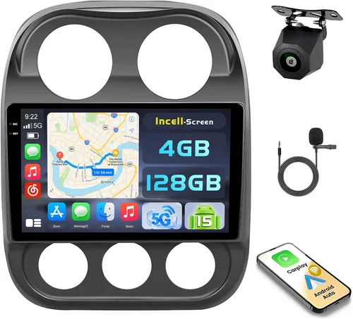 [4+128G] Android 15 Estéreo de coche para Jeep Compass Patriot 2010-2016, 10 pulgadas en celda pantalla táctil brújula radio inalámbrico Carplay