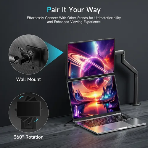 Miniatura 5 de Extensor de pantalla para laptop, monitor portátil dual de 16.1 pulgadas, 1080P FHD sin marco, extensor de monitor desmontable para laptop, apto