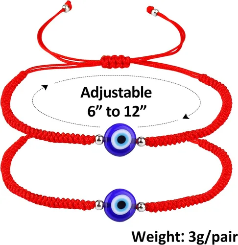 Miniatura 21 de Paquete de 2 pulseras hechas a mano con cuerda roja contra el mal de ojo, pulsera de joyería de ojo azul para mujeres, hombres, adolescentes