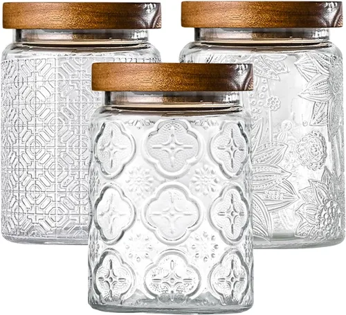 Adodeen Paquete de 3 frascos de vidrio de 24 onzas con tapa hermética, recipientes de cocina para encimera, juego de recipientes para café y azúcar,