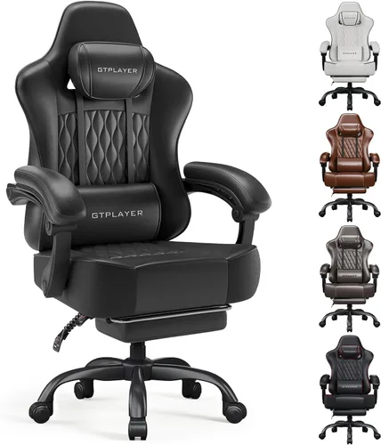 GTPLAYER Silla para videojuegos, silla de oficina para computadora con cojín de resorte de bolsillo, reposabrazos de conexión, cómoda silla de