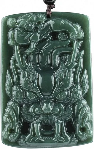 Miniatura 13 de China Natural Hetian Green Jade Nefrita Tallado Fengshui Zodiaco Dragón Bestia Colgante Amuleto Dragón 3#