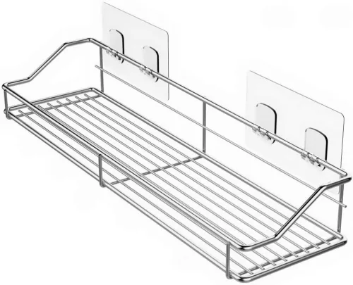Hemoton Estante de baño de acero inoxidable para ducha, organizador de cesta de almacenamiento montado en la pared, soporte para cocina, inodoro,