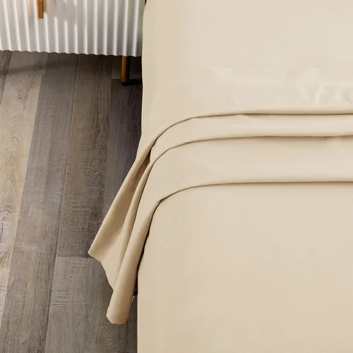 Miniatura 2 de Sfoothome Sábana encimera de tamaño matrimonial – Microfibra cepillada extra suave, lavable a máquina, sin arrugas (beige, matrimonial)