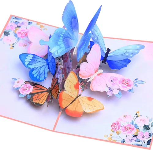 ROBBEAR Tarjeta emergente, tarjeta de felicitación 3D de mariposa y flor con sobre para cualquier ocasión, cumpleaños, día de la madre, aniversario,