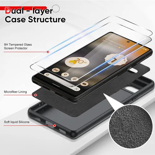 Miniatura 3 de LeYi Funda para Google Pixel 6A, Funda para Google Pixel 6A [6.1"] con Paquete de 2 Protectores de Pantalla de Vidrio Templado, Funda de Silicona